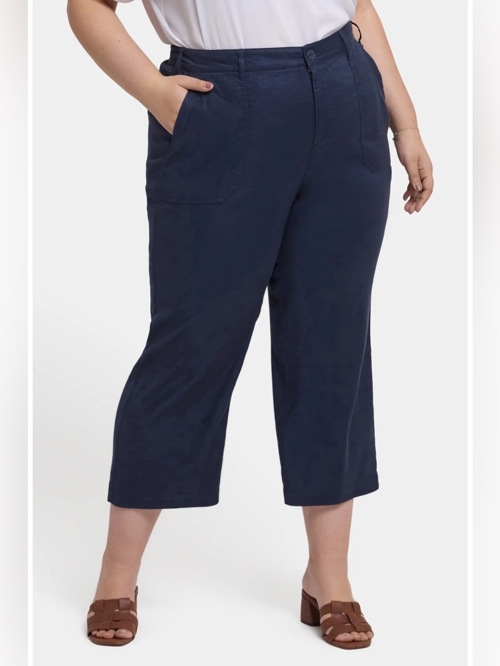 NWOT- NYDJ Crop Wide Leg Linen Blend Utility Pants, plus size, Navy, size 14P